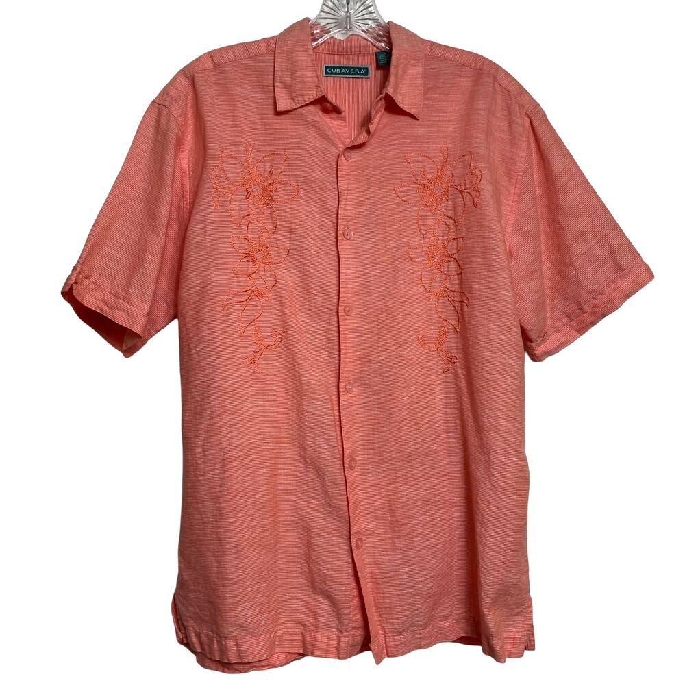 Cubavera Short Sleeve Button Front Hawaiian‎ Embroidered Shirt S Linen (2592)